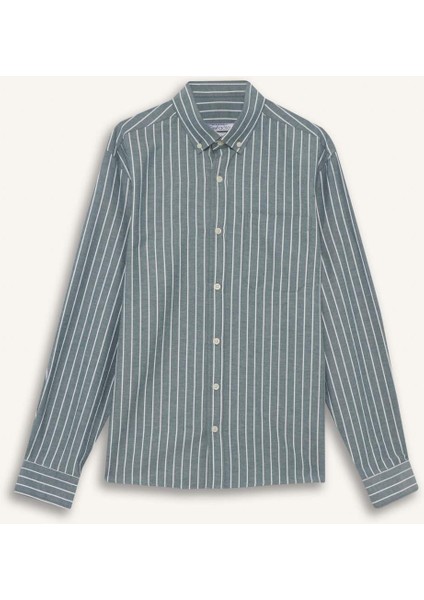 Regular Fit Polo Yaka Dokuma Uzun Kollu Çizgili Gömlek E7840AX25AU