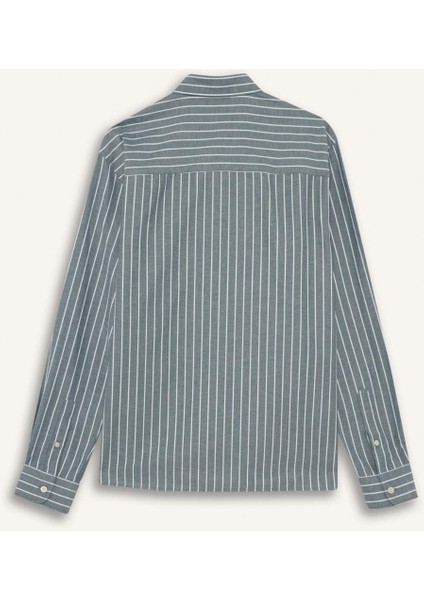 Regular Fit Polo Yaka Dokuma Uzun Kollu Çizgili Gömlek E7840AX25AU