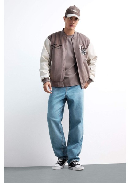 Oversize Geniş Kalıp Kolej Yaka Bomber Nakış Detaylı Çıtçıtlı Süet Mont F4145AX25AU fiyatları