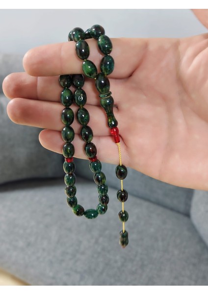 Yeşil Siyah Renk Beyzi Kesim Sıkma Kehribar Tesbih fiyatları