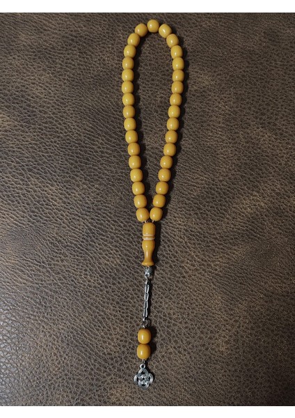 Sarı Küre Kesim Toz Kehribar Tesbih modelleri