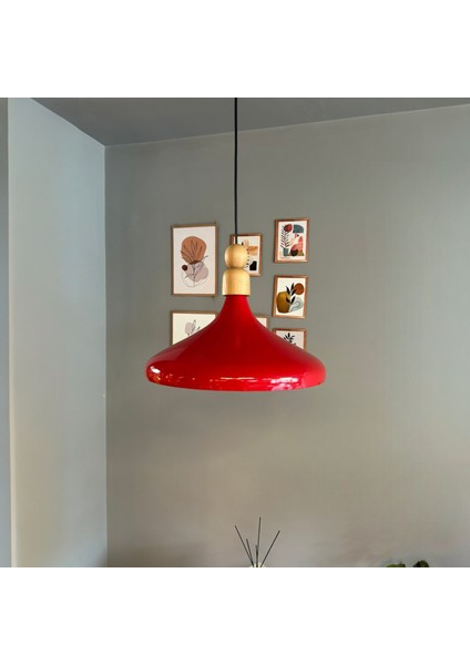 Kırmızı Tekli Avize Kalın Ahşap Boncuk Sarkıt Salon Mutfak Pastane Lamba Aydınlatma Avizeler modelleri