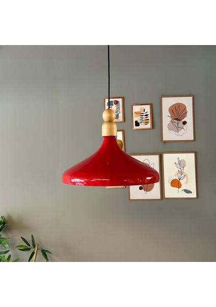 Kırmızı Tekli Avize Kalın Ahşap Boncuk Sarkıt Salon Mutfak Pastane Lamba Aydınlatma Avizeler fırsatları