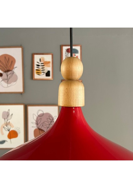 Kırmızı Tekli Avize Kalın Ahşap Boncuk Sarkıt Salon Mutfak Pastane Lamba Aydınlatma Avizeler
