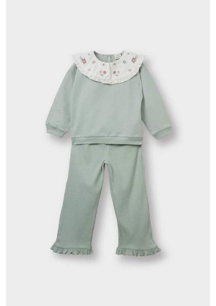 Kız Bebek 2'li Takım Büyük Yaka Sweatshirt Eşofman Altı F6299A525WN