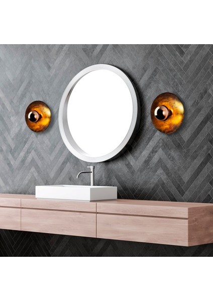 Kurt Vintage Metal Sıvama Tekli Aplik Patine Bakır Kaplama Çap 10CM, Rustik Duvar Lambası KURT-13350