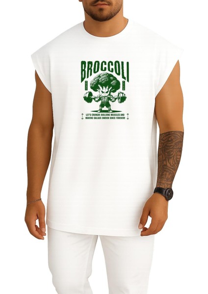 Oversize Brokoli Gym Fitness Yeşillik Göğüs ve Sırt Tasarımlı Atlet