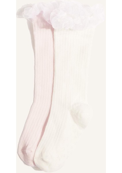 Kız Bebek Kaydırmaz Taban 2'li Pamuklu Diz Altı Çorap F6724A5NS