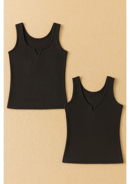 Kadın Pamuklu Likralı Geniş Askılı Penye Kaşkorse 2'li Atlet W6K4K7T4KA