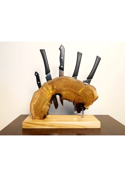 El Yapımı Doğal Kiraz Ağacı Magnetli Bıçaklık | Rustik Mutfak Dekoru | Organik Form ve Güçlü Neodyum Mıknatıs