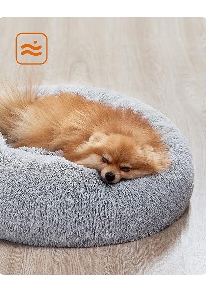 Kabarık Köpek Yatağı, Kedi Yatağı, Çörek Yastığı, Yıkanabilir, Çıkarılabilir Orta Dolgulu, Uzun Peluş, 60 cm Çap, Ombre Gri PGW038G01 modelleri