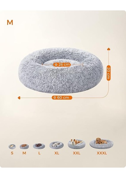 Kabarık Köpek Yatağı, Kedi Yatağı, Çörek Yastığı, Yıkanabilir, Çıkarılabilir Orta Dolgulu, Uzun Peluş, 60 cm Çap, Ombre Gri PGW038G01 indirimleri