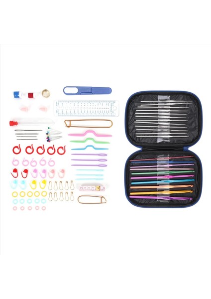 100PCS Iplik Örgü Iğne Dikiş Araçları ile Tığ Işlemci Kanca Seti Örgü Dikiş Diya El Sanat Araçları Kiti (Mavi) (Yurt Dışından)
