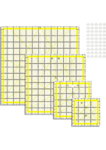 4pcs Kapitone Cetveli, Akrilik Kare Cetvel, Kapitone Şablonları, Kaymaz Halkalarla (4.5x4.5in, 6X6IN, 9.5x9.5in, 12.5X12.5IN) (Yurt Dışından)