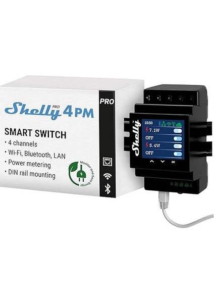 Pro 4pm | Wlan, Lan ve Bluetooth 4 Kanallı Röle Şalteri, Tüketim Ölçümü ile – 40 A | Dın Ray Şapka Rayı | Alexa ve Google Home ile Uyumlu | Ios Android Uygulaması | Cihazlardan Uzaktan Kumanda