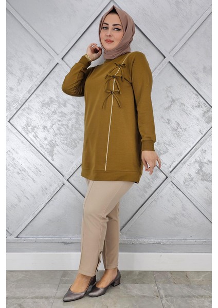 Kadın Düğme Taş Detaylı Biyeli Tesettür Tunik