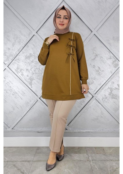 Kadın Düğme Taş Detaylı Biyeli Tesettür Tunik modelleri