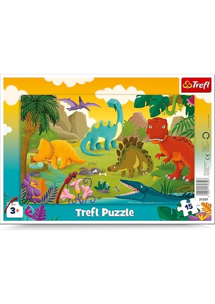Yapboz Mat Çerçeveli Yapboz 15 Parça Dinozorlar 3+ Yaş Için