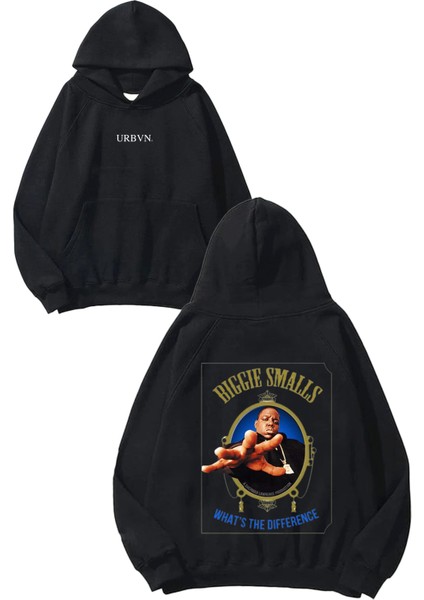 Biggie Smalls Tasarım Baskılı Oversize Siyah Kapüşonlu Sweatshirt
