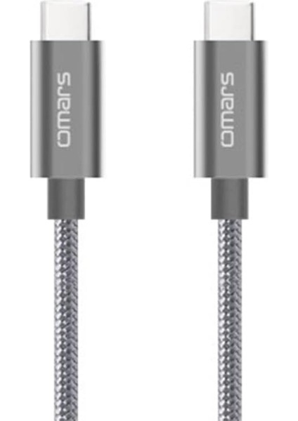 Omars Type-C 3.1 5gbps 3A Örgülü Şarj ve Data Kablosu Gri 1.5 Metre