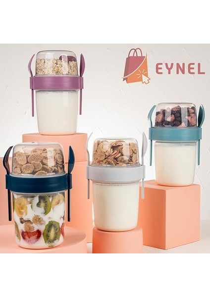 ml Take-Go Kaşıklı Hazneli Meyveli Müsli Kabı Piknik Iş Yoğurt Süt Bardağı Kapaklı ve Kaşıklı Kahvaltı Bardakları, Tahıl Tepesi Yulaf Ezmesi Granola (Beyaz) fiyatları
