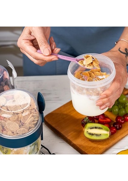 ml Take-Go Kaşıklı Hazneli Meyveli Müsli Kabı Piknik Iş Yoğurt Süt Bardağı Kapaklı ve Kaşıklı Kahvaltı Bardakları, Tahıl Tepesi Yulaf Ezmesi Granola (Beyaz) fırsatları