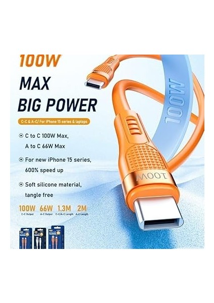 100W Type-C To Type-C Hızlı Şarj ve Data Kablosu 1.3m AZ-B03A (2 Farklı Renk) (Turuncu) fiyatları