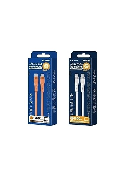 100W Type-C To Type-C Hızlı Şarj ve Data Kablosu 1.3m AZ-B03A (2 Farklı Renk) (Turuncu) modelleri