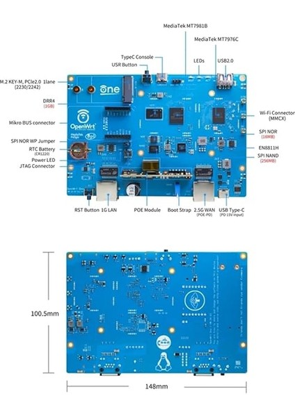Wifi-6 Openwrt Router Ana Hat Desteği ile Banana Pi Openwrtone Mediatek MT7981B Soc 1gb Ddr4 Ram RJ45 Bağlantı Noktası indirimleri