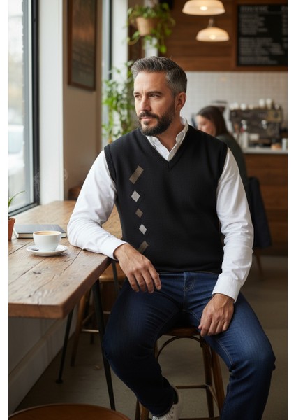 Erkek Çelik Örgü Intersiye Kışlık Kalın Triko V Yaka Triko Örgü Tüylenmez Baba Süveter