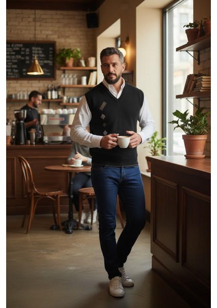 Erkek Çelik Örgü Intersiye Kışlık Kalın Triko V Yaka Triko Örgü Tüylenmez Baba Süveter modelleri