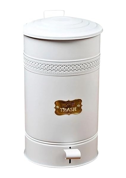 Galvaniz Metal 30 Litre Pedallı Çöp Kovası (Beyaz)
