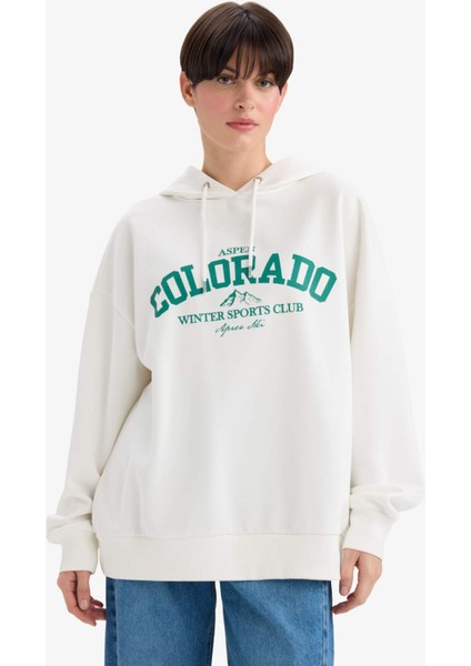 Oversize Geniş Kalıp Kapüşonlu Baskılı Sweatshirt F6089AX25AU modelleri