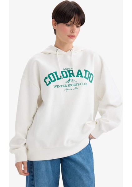 Oversize Geniş Kalıp Kapüşonlu Baskılı Sweatshirt F6089AX25AU fırsatları