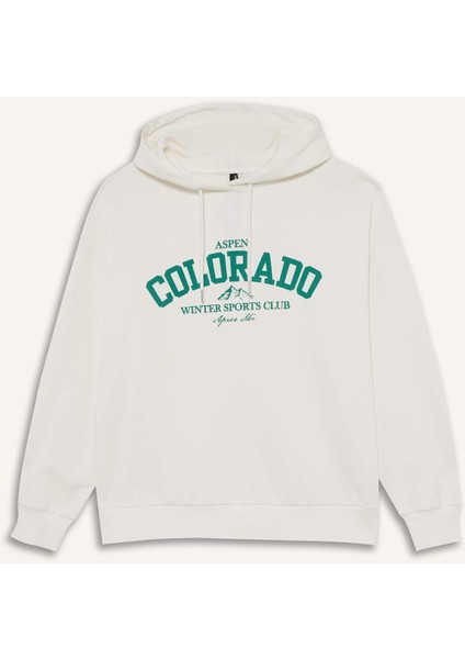 Oversize Geniş Kalıp Kapüşonlu Baskılı Sweatshirt F6089AX25AU