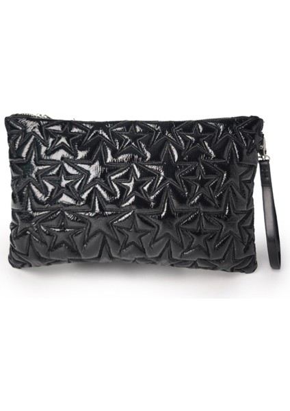 Yıldız Desenli Zarif Siyah Portföy El Çantası