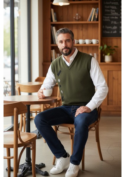 KAMALI Erkek Çelik Örgü Intersiye Kışlık Kalın Triko V Yaka Triko Örgü Tüylenmez Baba Süveter modelleri