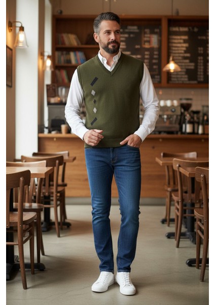 KAMALI Erkek Çelik Örgü Intersiye Kışlık Kalın Triko V Yaka Triko Örgü Tüylenmez Baba Süveter fırsatları