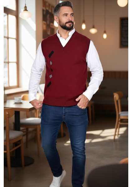 Erkek Çelik Örgü Intersiye Kışlık Kalın Triko V Yaka Triko Örgü Tüylenmez Baba Süveter