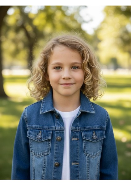 Unisex Çocuk Çift Cepli Dügmeli Kot Erkek Çocuk Ceket