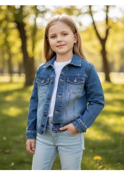 Unisex Çocuk Çift Cepli Dügmeli Kot Erkek Çocuk Ceket fiyatları