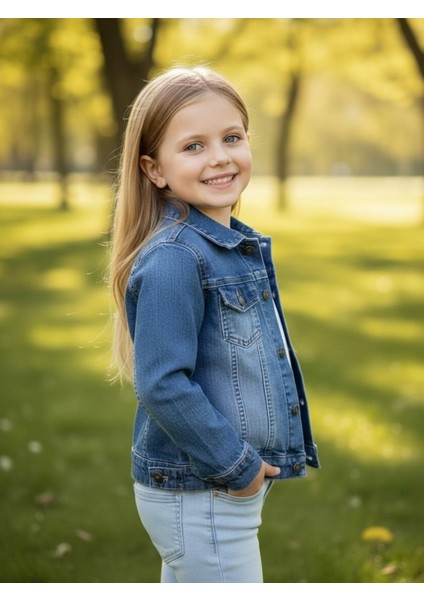 Unisex Çocuk Çift Cepli Dügmeli Kot Erkek Çocuk Ceket modelleri