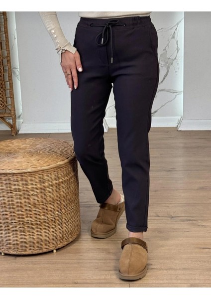 Kadın Full Likralı Beli Bağçıklı Süper Rahat Duble Paça Bilek Boy Üst Düzey Pantolon