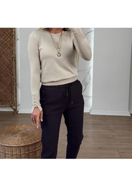 Kadın Full Likralı Beli Bağçıklı Süper Rahat Duble Paça Bilek Boy Üst Düzey Pantolon indirimleri