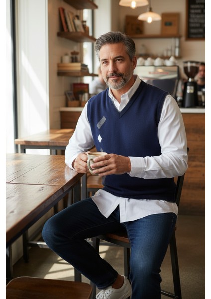 Erkek Çelik Örgü Intersiye Kışlık Kalın Triko V Yaka Triko Örgü Tüylenmez Baba Süveter indirimleri