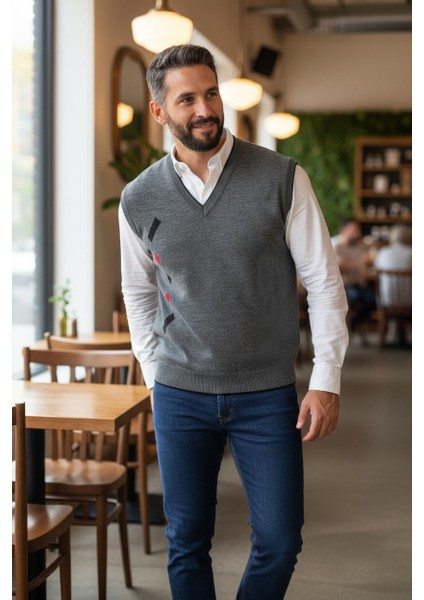Erkek Çelik Örgü Intersiye Kışlık Kalın Triko V Yaka Triko Örgü Tüylenmez Baba Süveter fırsatları