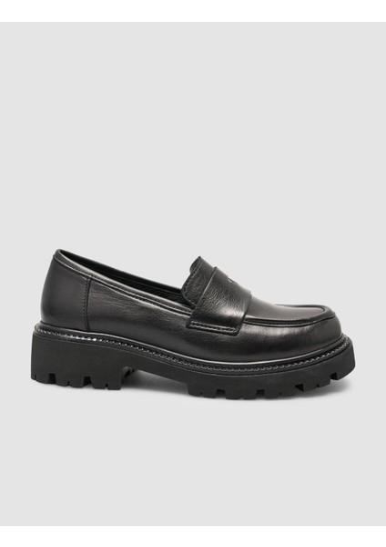 %100 Hakiki Deri Siyah Kadın Loafer