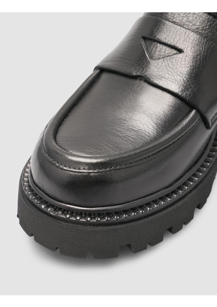 %100 Hakiki Deri Siyah Kadın Loafer indirimleri