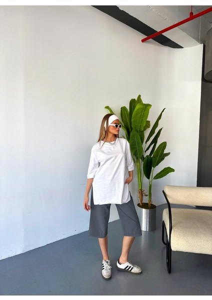 Kadın Yüksek Bel Keten Görünümlü %100 Pamuk Kapri W204-1 fiyatları