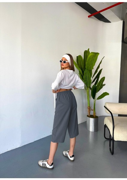 Kadın Yüksek Bel Keten Görünümlü %100 Pamuk Kapri W204-1 modelleri